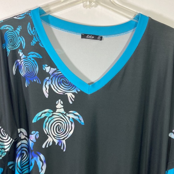 Lily by Firmiana Black w Blue Accent V Neck Top Size 3XL - Picture 2 of 8